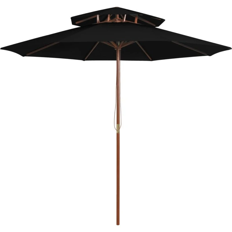 Haveparasol i træ 270 cm, 2 niveauer - sort