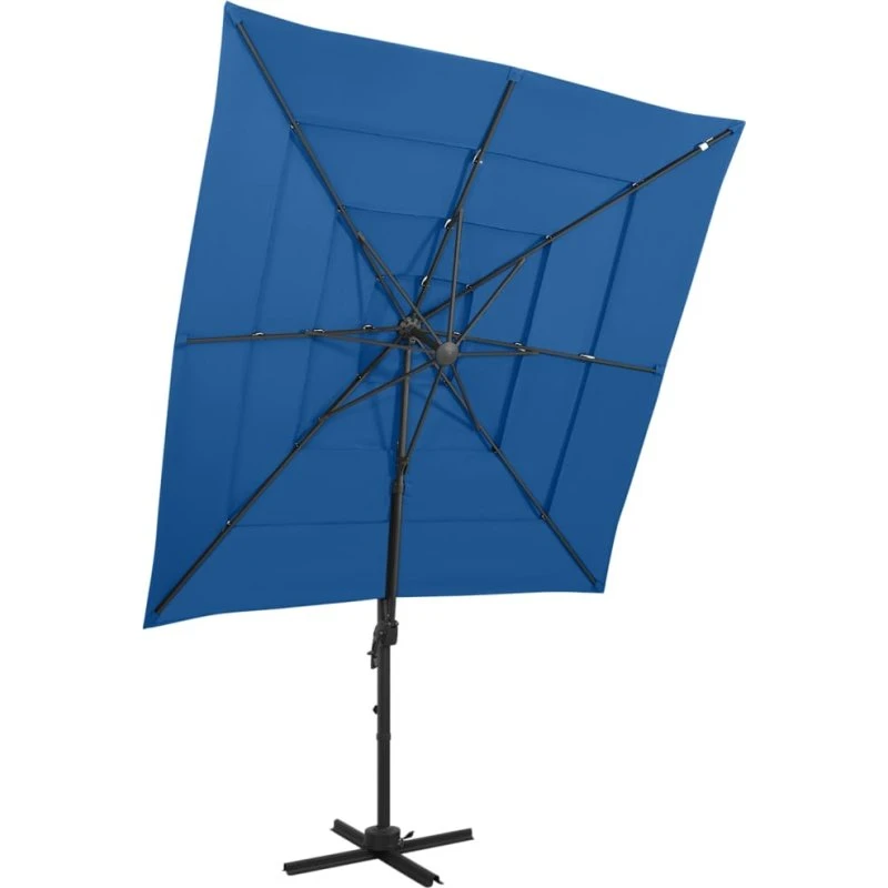 Parasol 250x250 cm azurblå, 4 niveauer med alu-stang