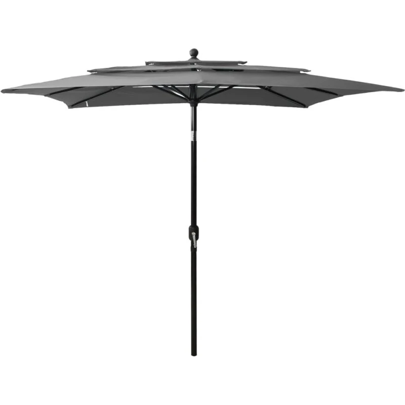 Parasol 2,5x2,5 m - aluminiumsstang, 3 niveauer, antracit