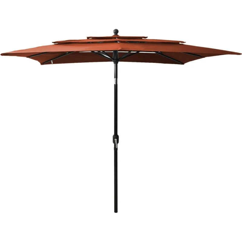 Parasol 2,5x2,5 m terrakotta – 3 niveauer, alu-stang