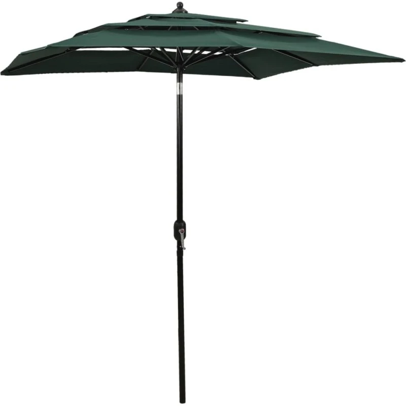 Parasol 2x2 m, 3-niveau aluminiumsstang – grøn
