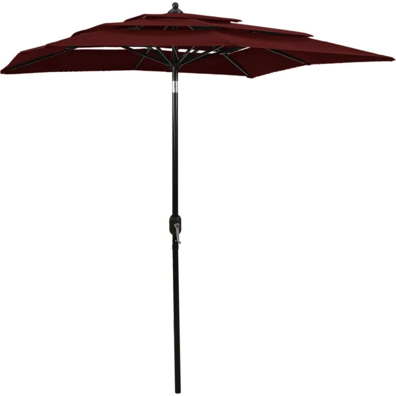 Haveparasol 2x2 m aluminiumsstang, 3 niveauer - bordeaux