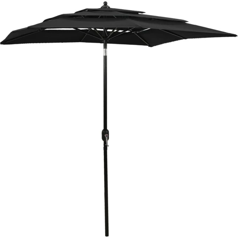 Parasol 2x2 m, 3-niveau aluminiumsstang - Sort