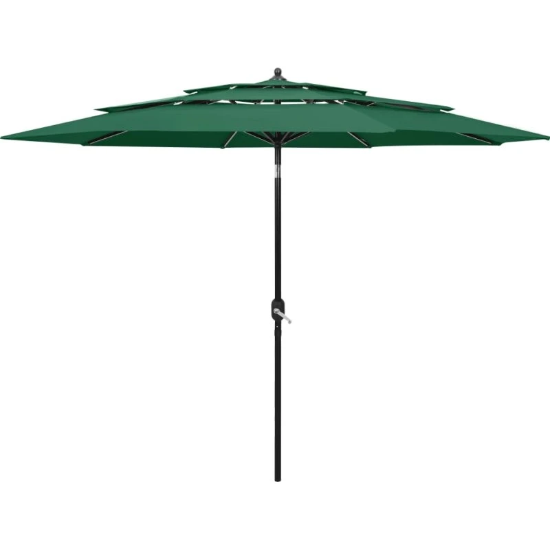 Haveparasol 3 m med aluminiumsstang, 3 niveauer - grøn