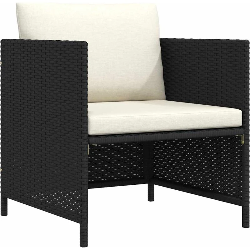 Sort havesofa i polyrattan med hynder