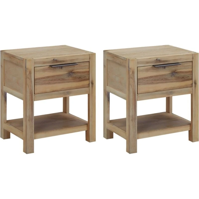 Natborde i massivt akacietræ 2 stk. 40x30x48 cm