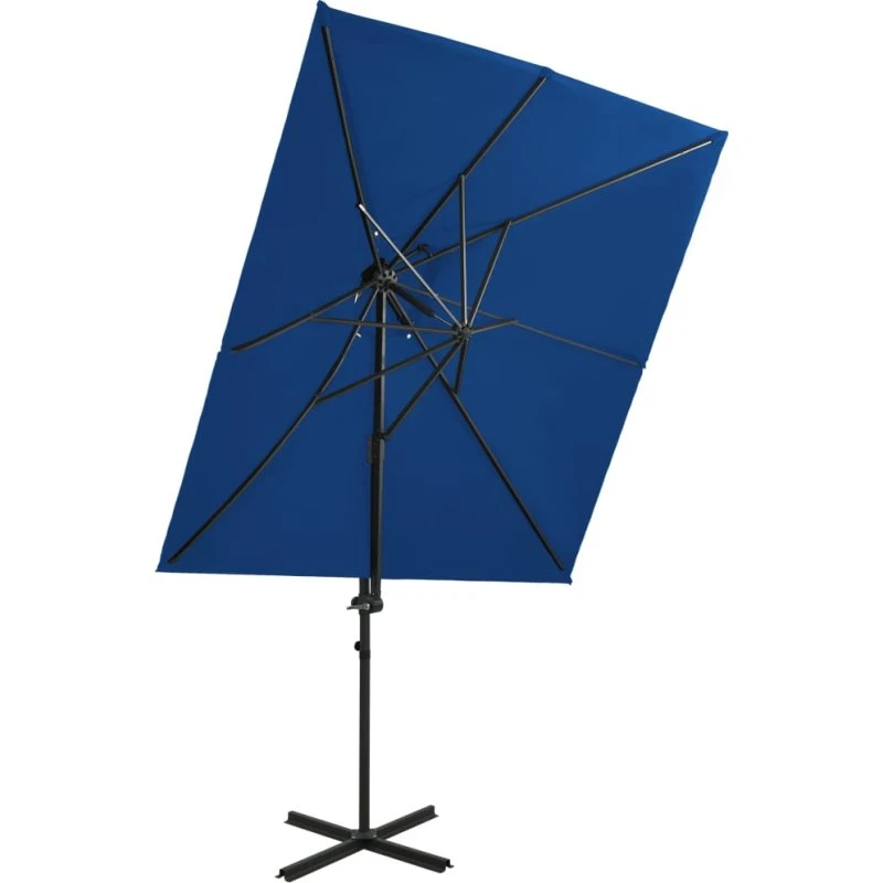 Hængeparasol dobbelt top 250x250 cm – azurblå
