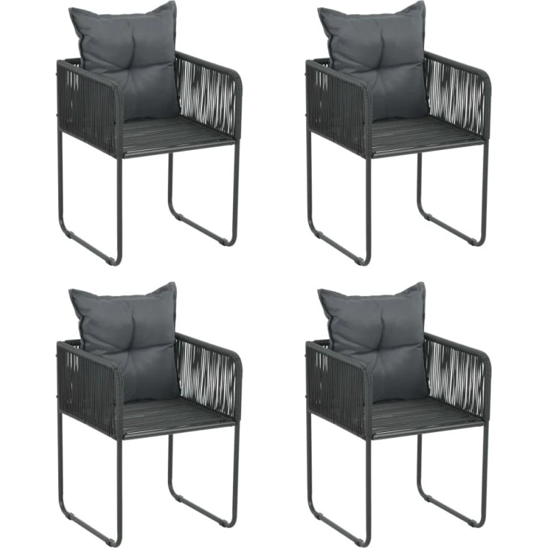 Havestole sæt 4 stk. i sort polyrattan med puder