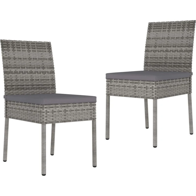 Havestole 2 stk. polyrattan med hynder, grå