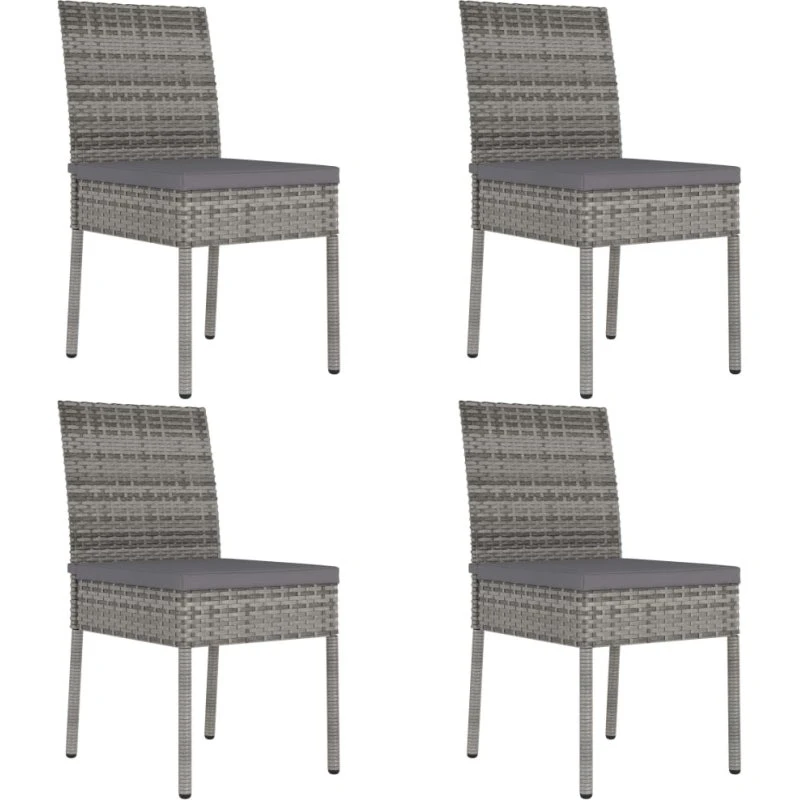 Havestole sæt 4 stk. polyrattan grå med hynder
