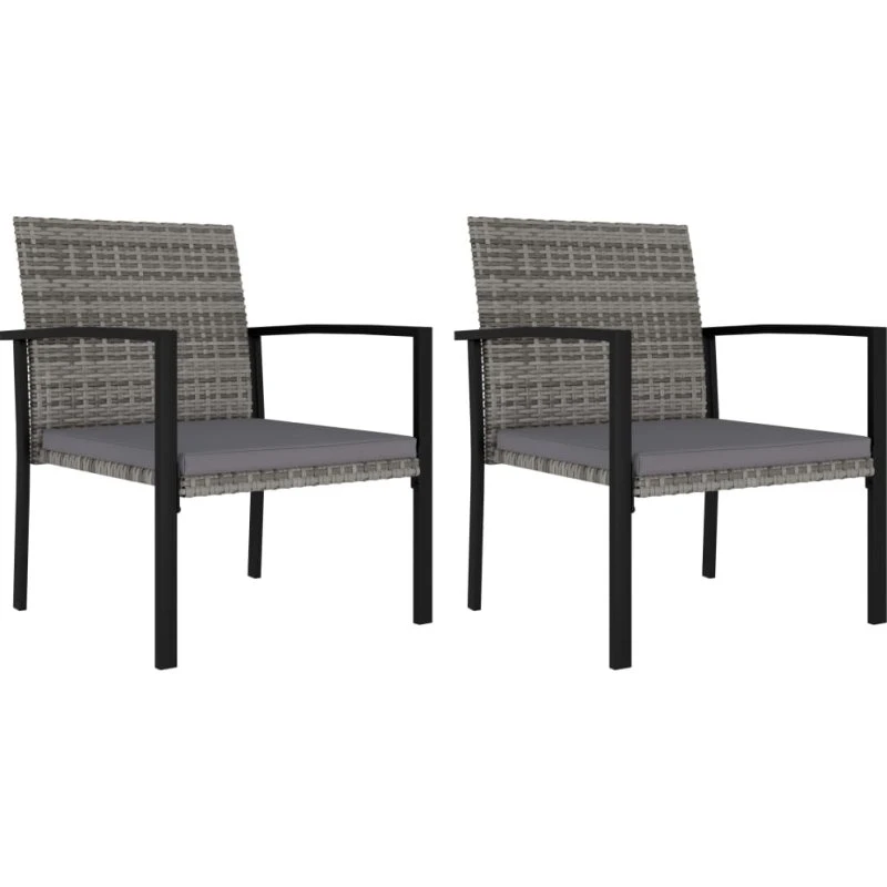Havestole 2 stk. polyrattan grå med hynder