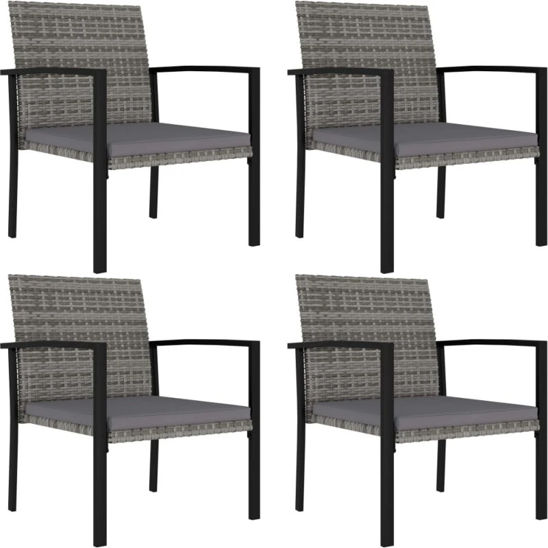 Havestole 4 stk. polyrattan grå med hynder