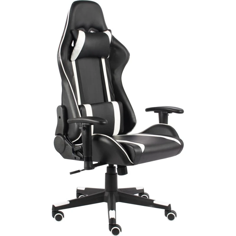 Drejelig gamingstol hvid PVC – høj ryg & nakkepude