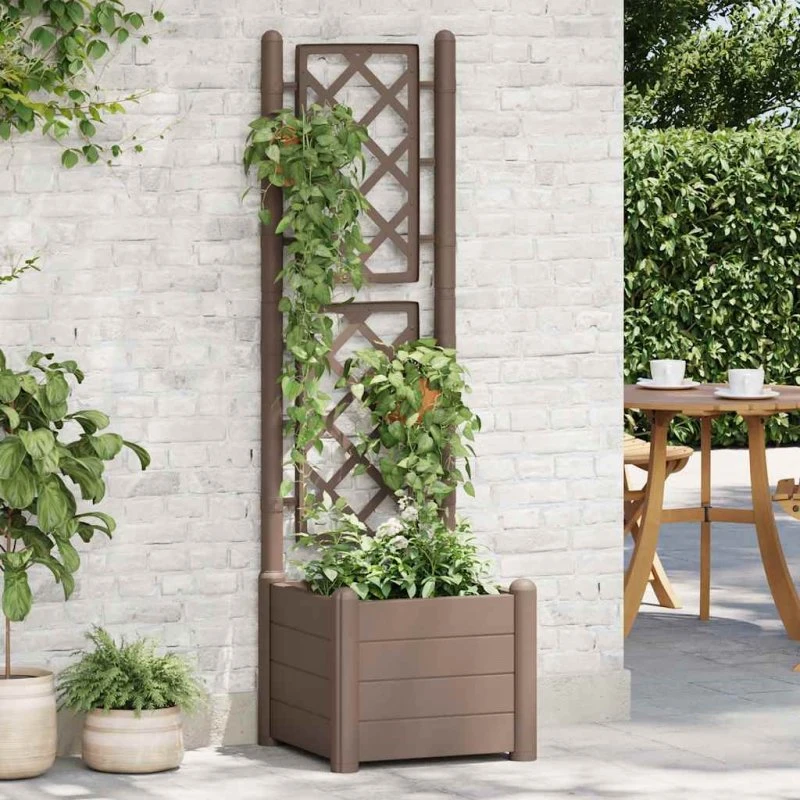 Plantekasse med espalier 43x43x142 cm – mokka (PP)