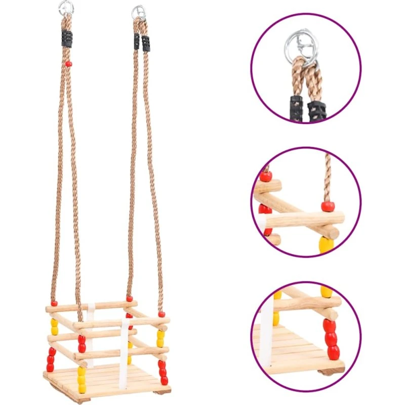 Babygynge i massivt fyrretræ med sikkerhedssele