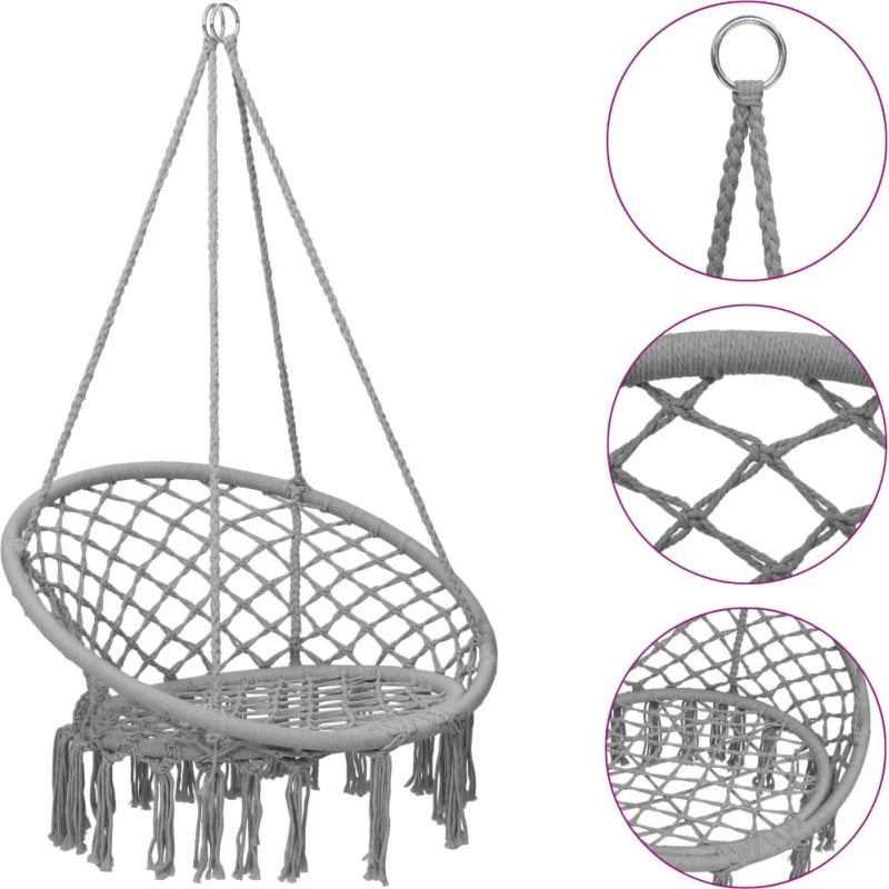 Hængekøjestol 80 cm grå - Robust net og stålstel