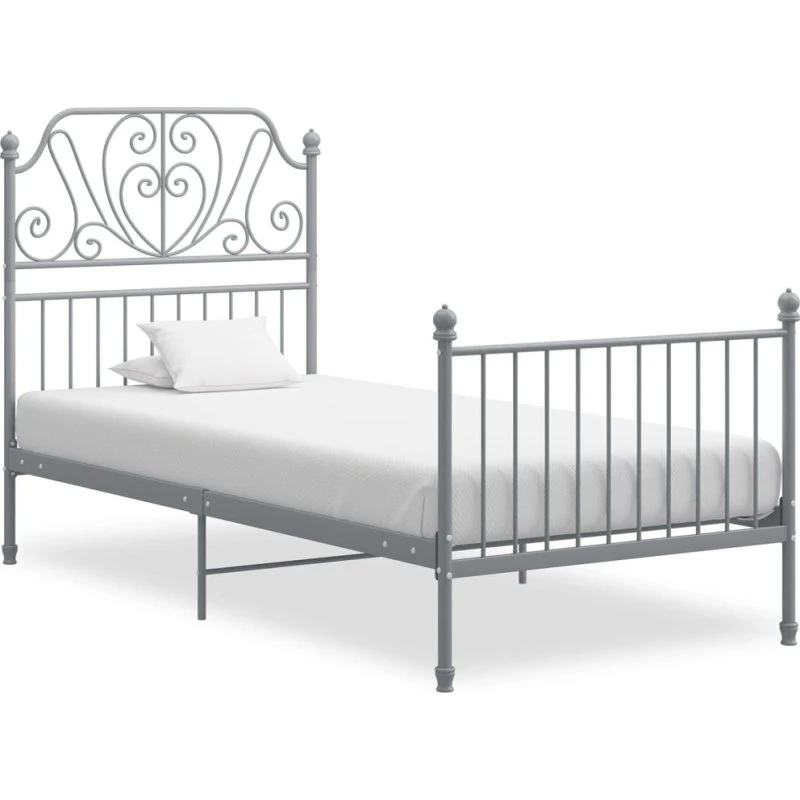 Sengestel i metal 90x200 cm – grå robust ramme
