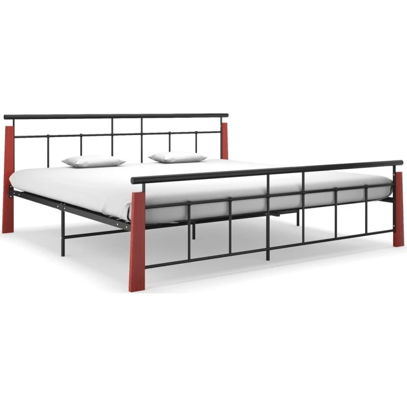 Sengestel 200x200 cm i sort metal og massivt egetræ