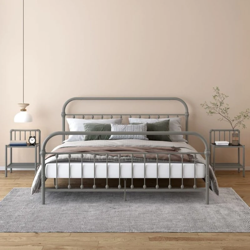 Sengeskabe 2 stk. i metal og glas, grå/sort