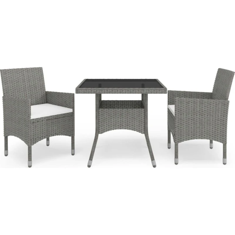 Spisebordssæt til haven 3 dele i polyrattan og glas