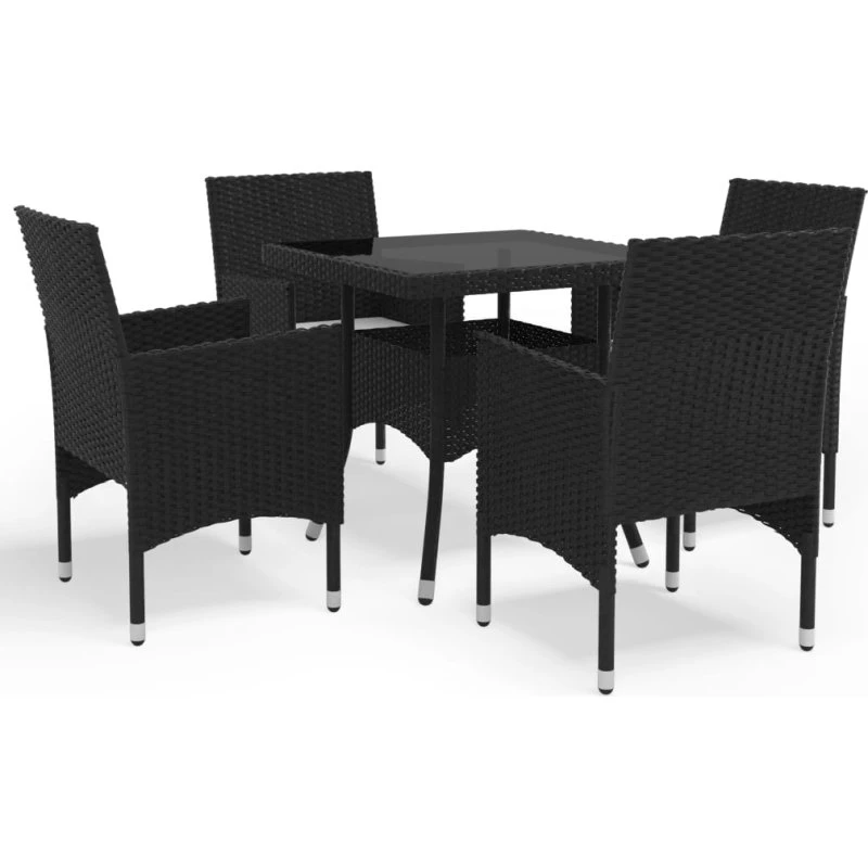 Spisebordssæt til haven 5 dele i polyrattan og glas, sort