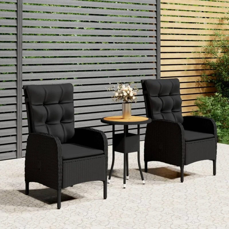 Bistrosæt 3 dele i sort polyrattan