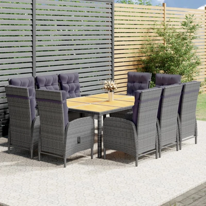 Loungesæt 11 dele i grå polyrattan med stålstel