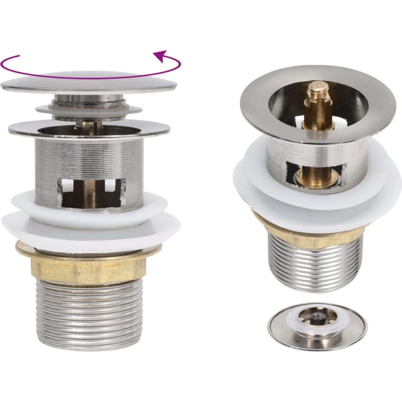 Trykafløb med overløb 1¼" sølv 6,4×6,4×9,1 cm