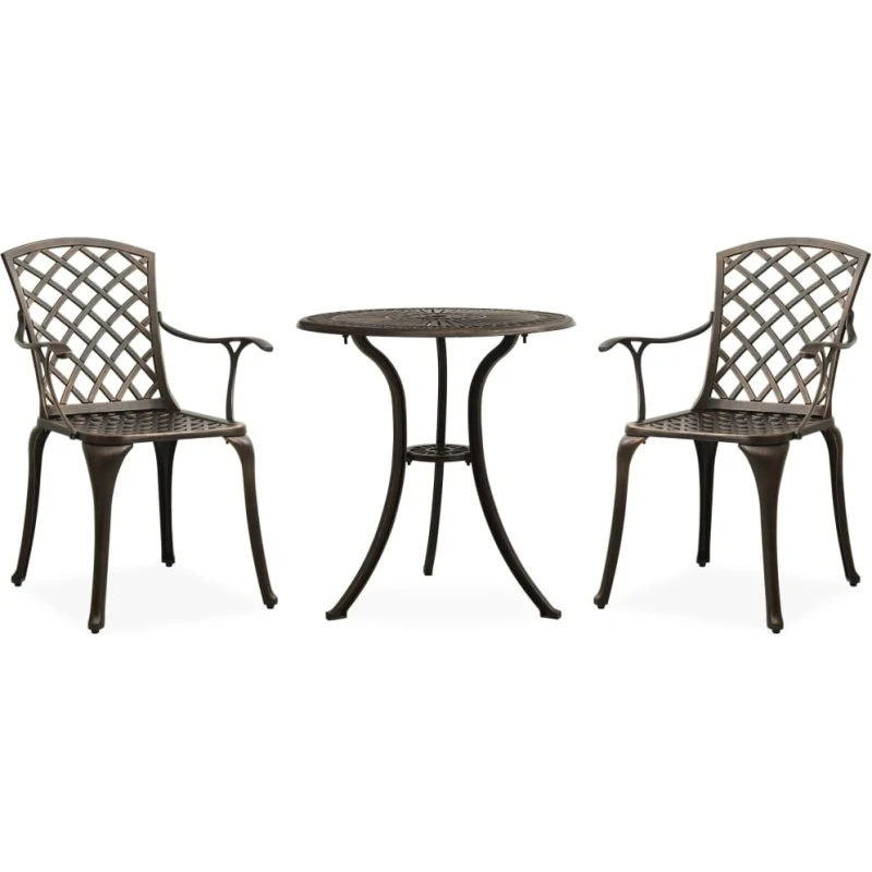 Bistrosæt 3 dele i støbt aluminium – bronzefarvet
