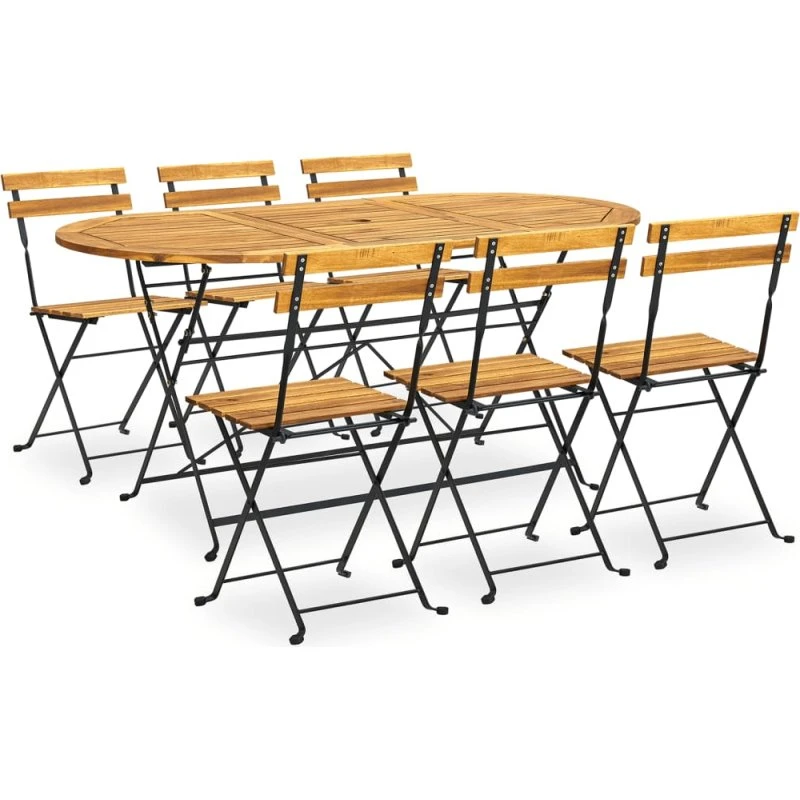 Udendørs spisebordssæt 7 dele i massivt akacietræ (foldbart)