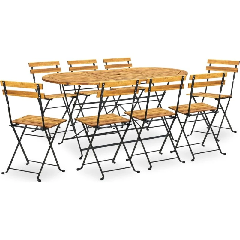 Udendørs spisebordssæt i massivt akacietræ 9 dele (foldbart)