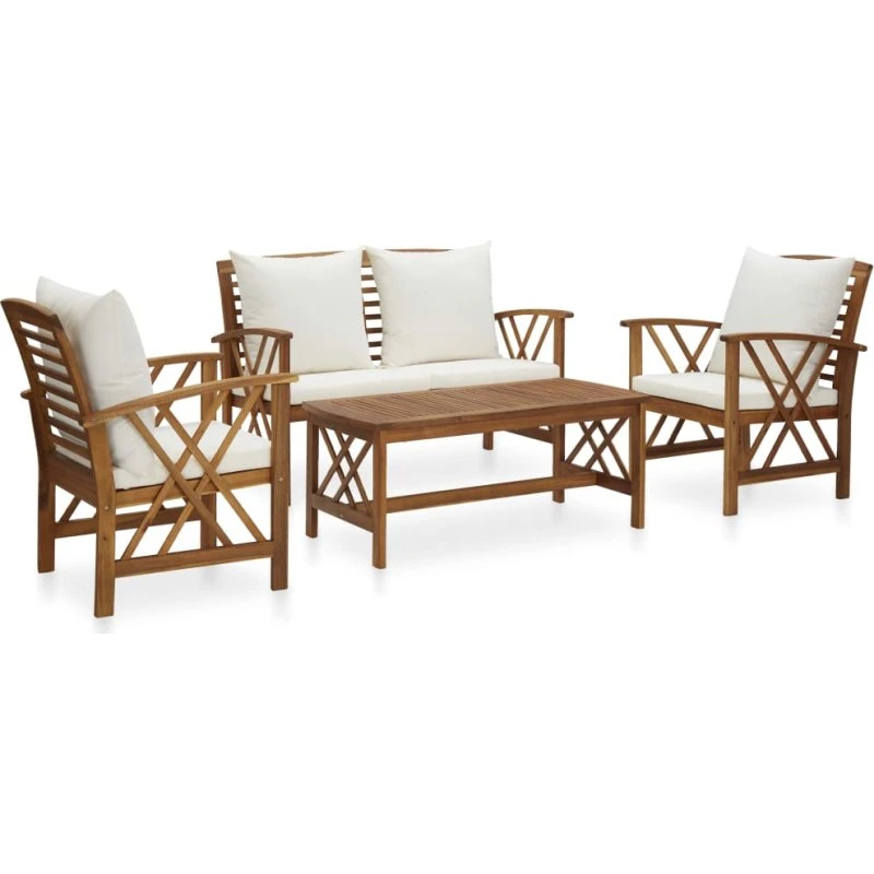 Loungesæt til haven 4 dele i massivt akacietræ