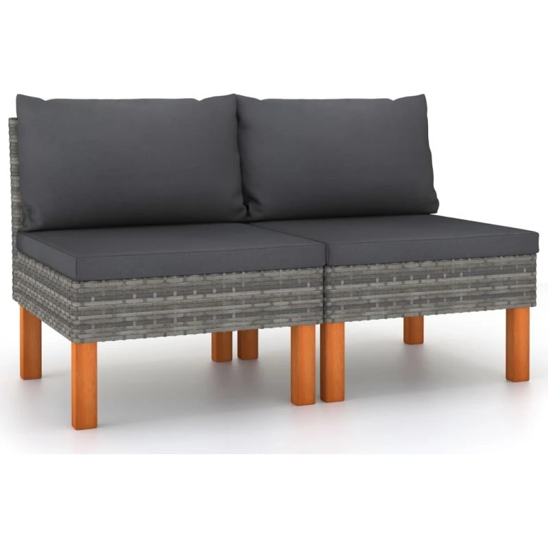 Midterdele til sofa 2 stk. i polyrattan og eukalyptus