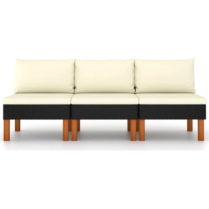 Midterdele til sofa 3 stk. i polyrattan og eukalyptus