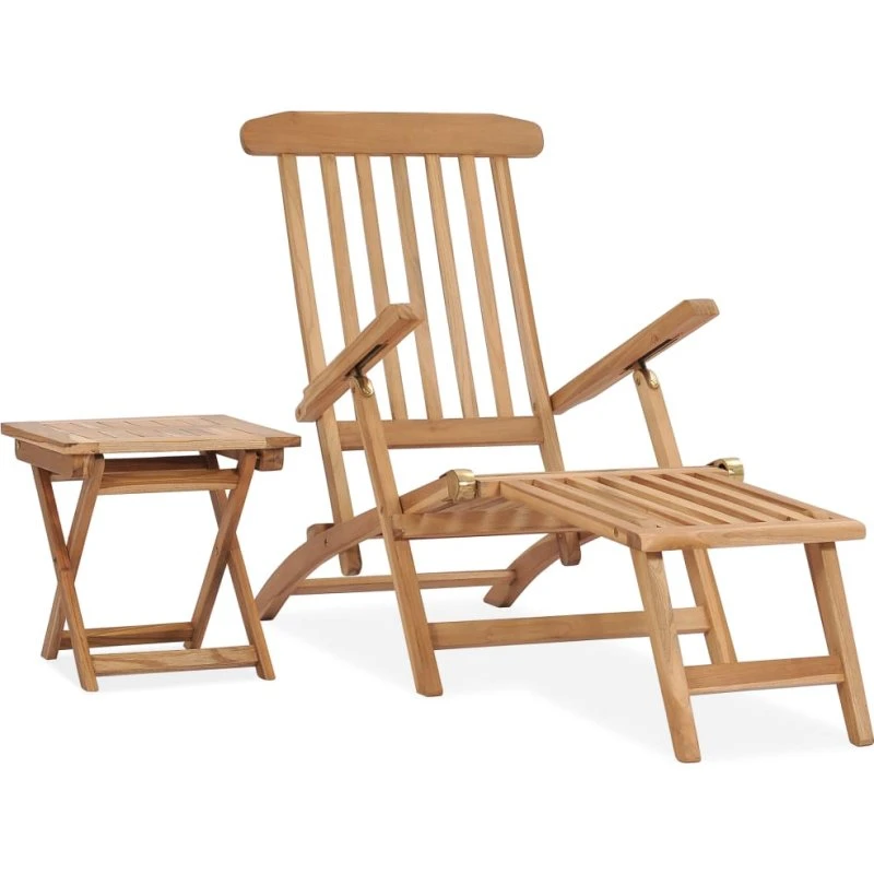 Liggestol i massivt teak med fodstøtte og sidebord
