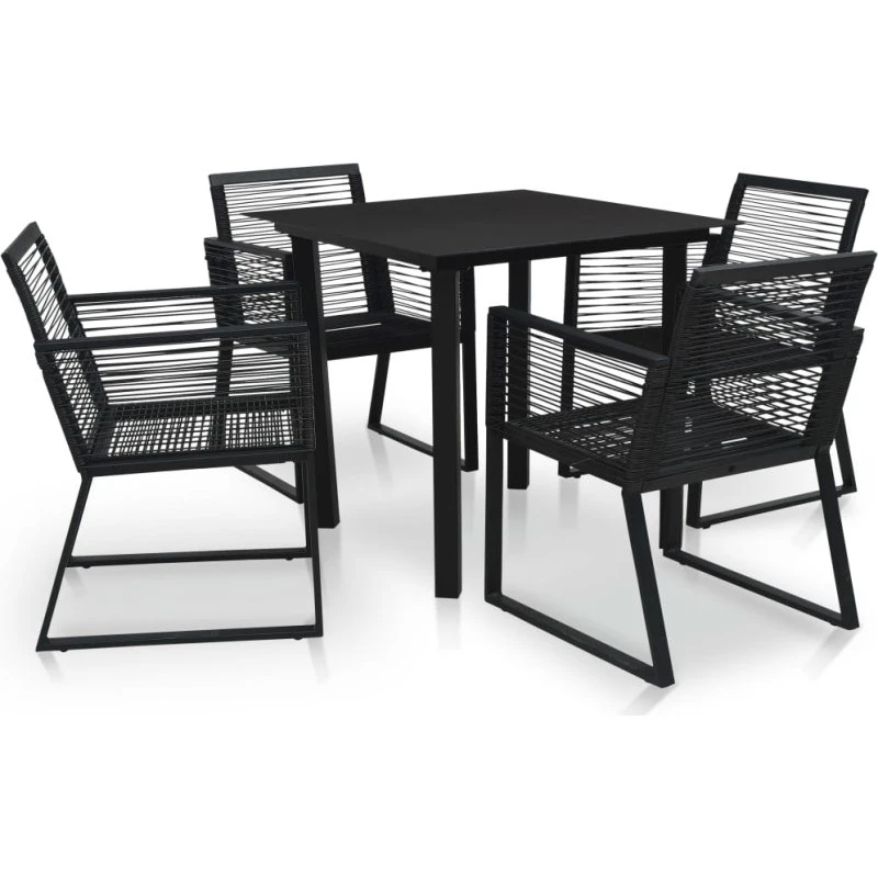 Udendørs spisebordssæt 5 dele i sort PVC-rattan
