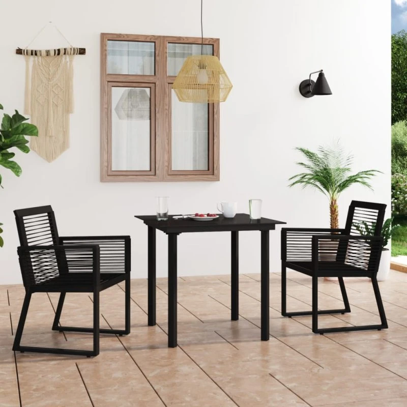 Udendørs spisebordssæt 3 dele i sort PVC-rattan