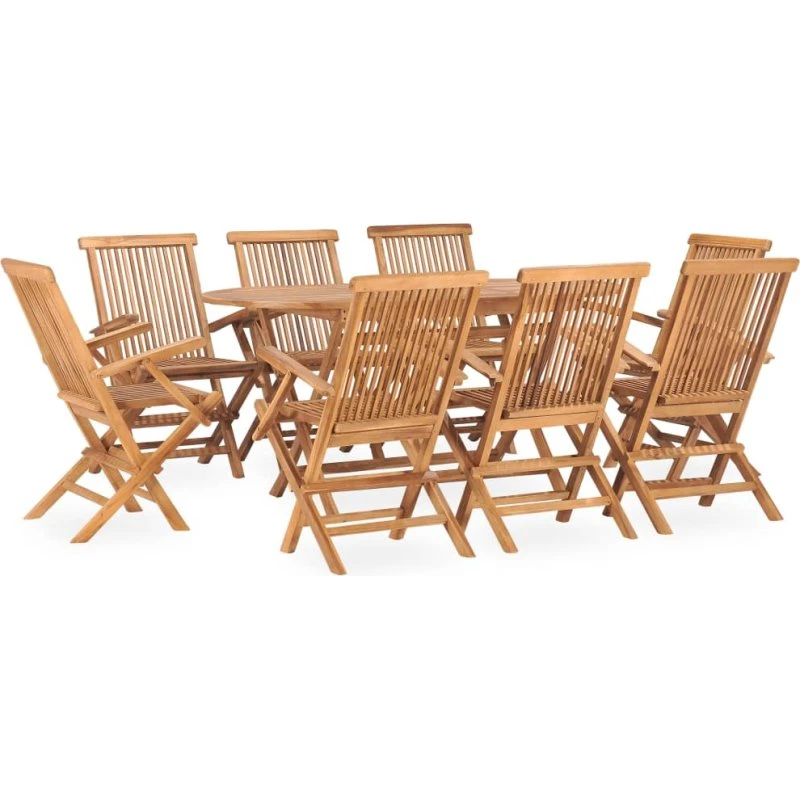 Udendørs spisebordssæt i massivt teak, 9 dele (foldbart)