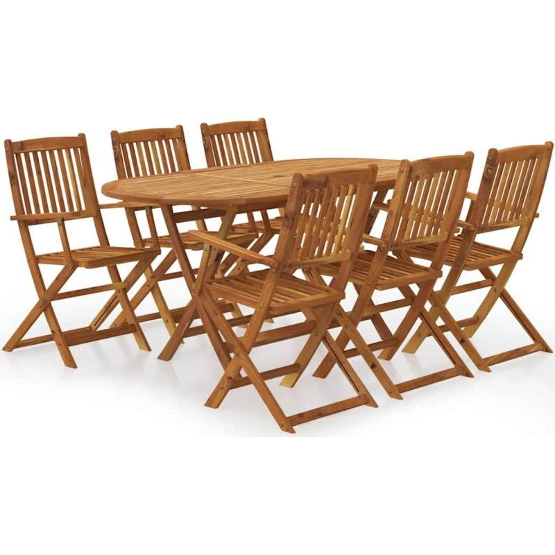 Spisebordssæt 7 dele i massivt akacietræ (foldbart)