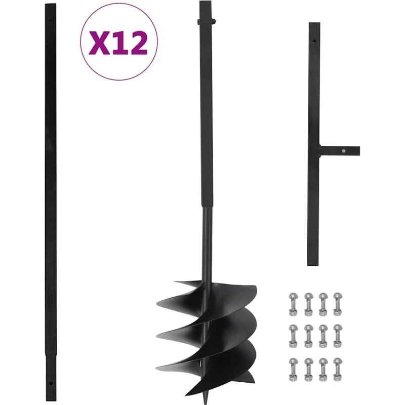 Jordbor med håndtag 250 mm og 12 m forlængerrør i stål