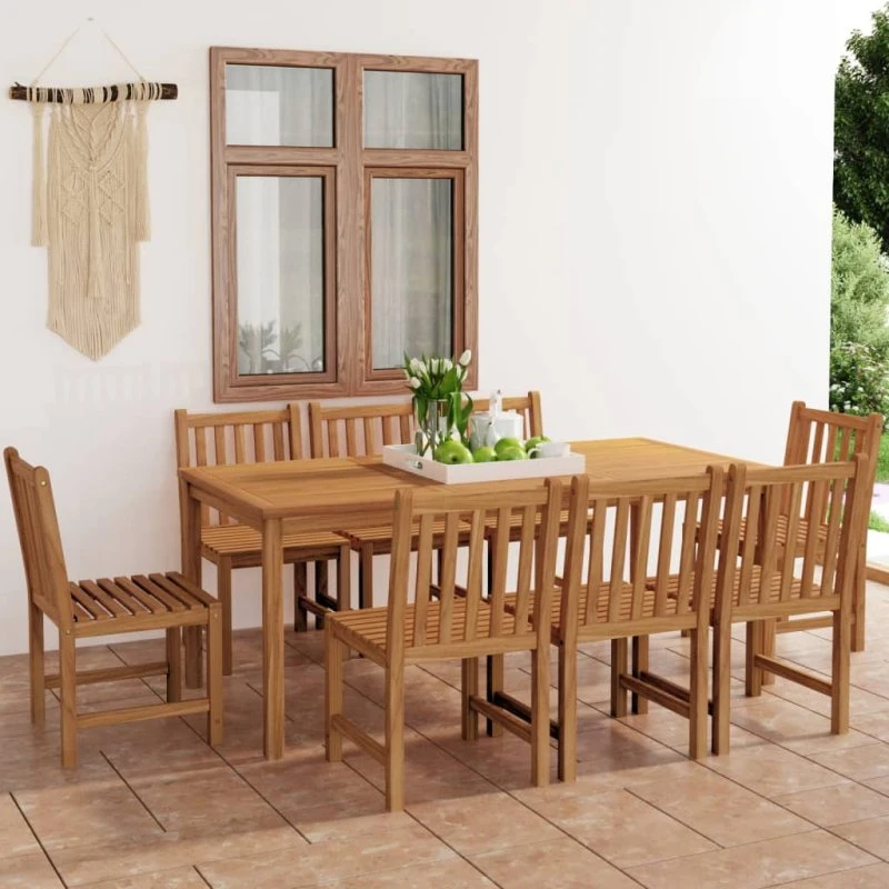 9-delt havespisesæt i massivt teak 180x90 cm