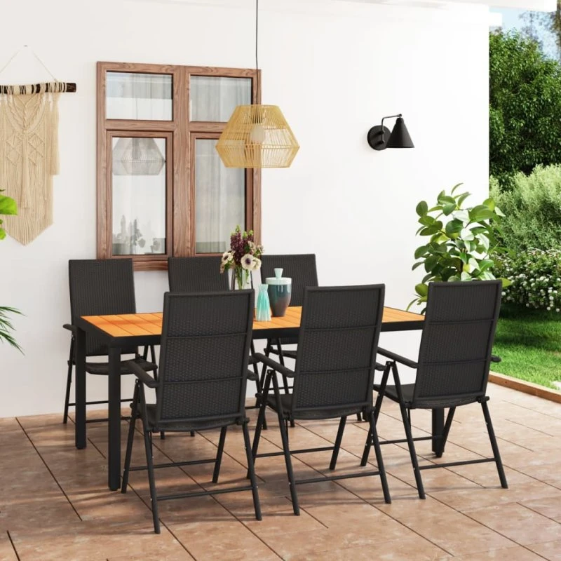 7-dele havemøbelsæt i polyrattan – sort/brun