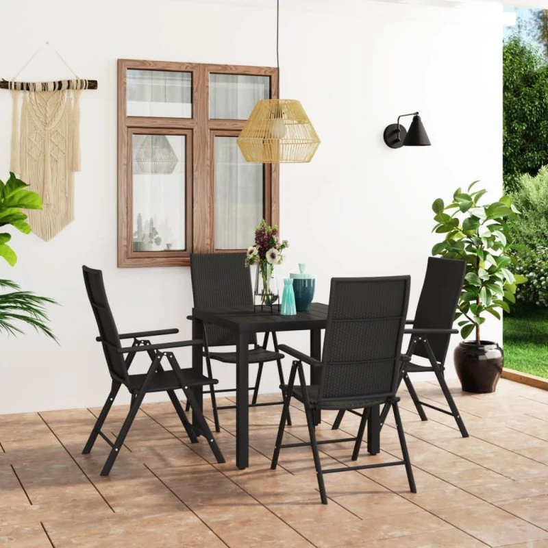 Havemøbelsæt 5 dele i sort – polyrattan & WPC