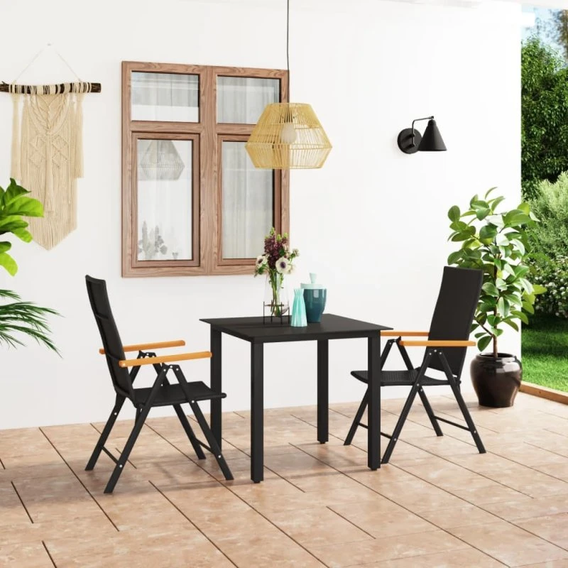 Havemøbelsæt 3 dele i polyrattan – sort/brun