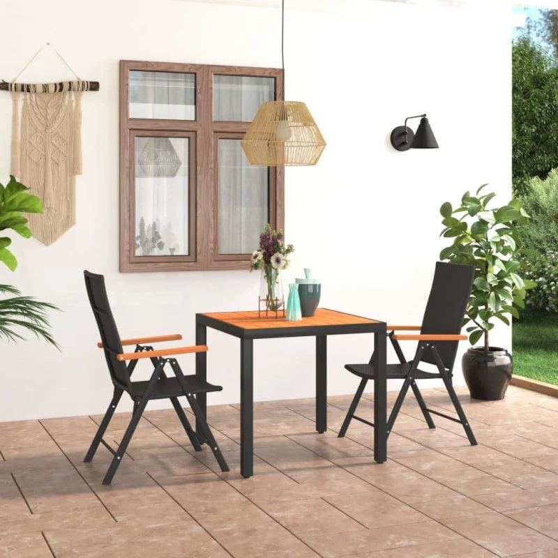 Havemøbelsæt 3 dele i polyrattan, sort/brun