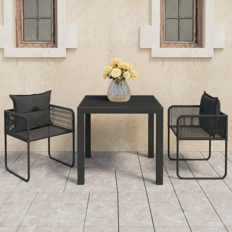 Havemøbelsæt 3 dele polyrattan sort - Bord & 2 stole