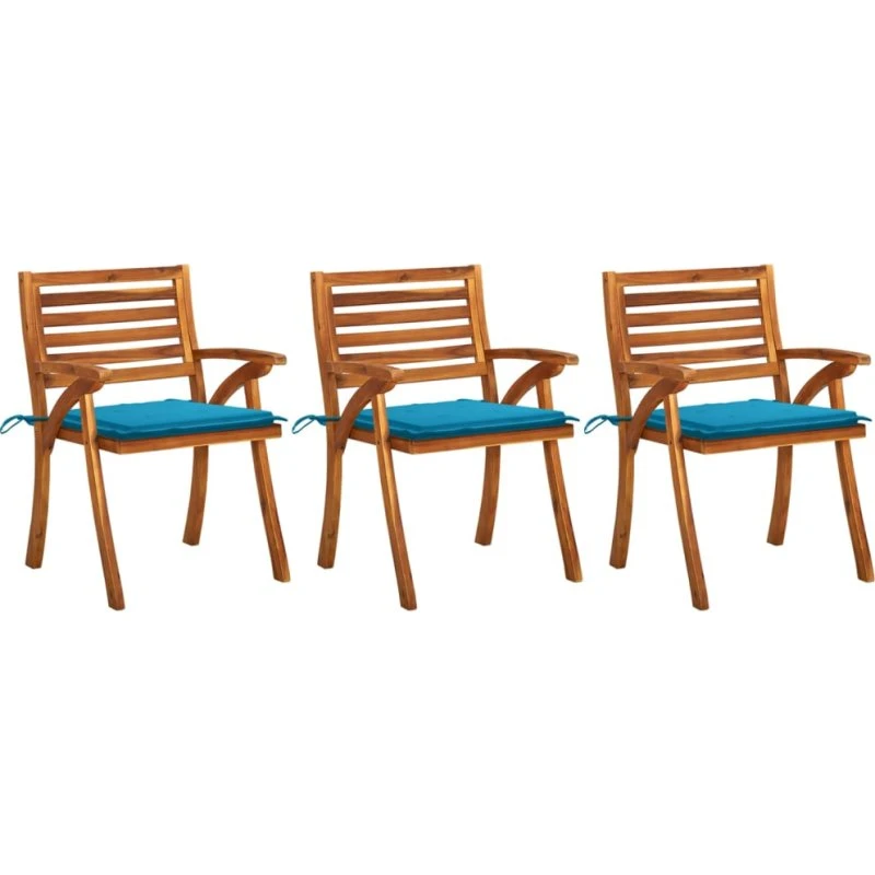 Havestole i massivt akacietræ 3 stk. med hynder