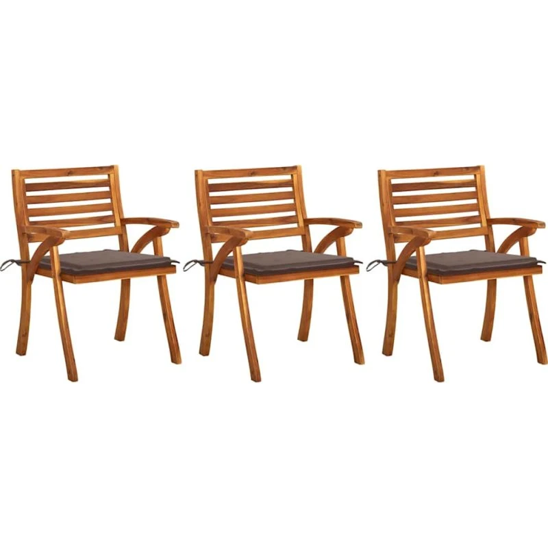 Havestole 3 stk. i massivt akacietræ med hynder