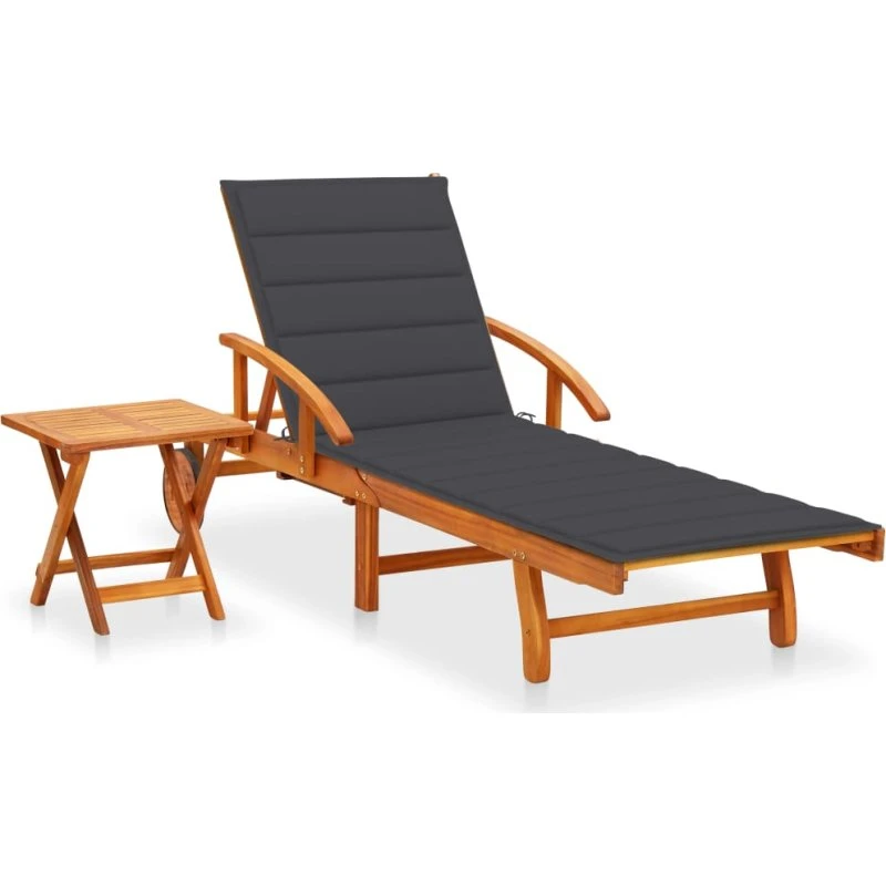 Liggestol i massivt akacietræ med bord og hynde