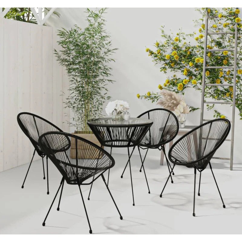 Spisebordssæt til haven 5 dele i sort PVC-rattan